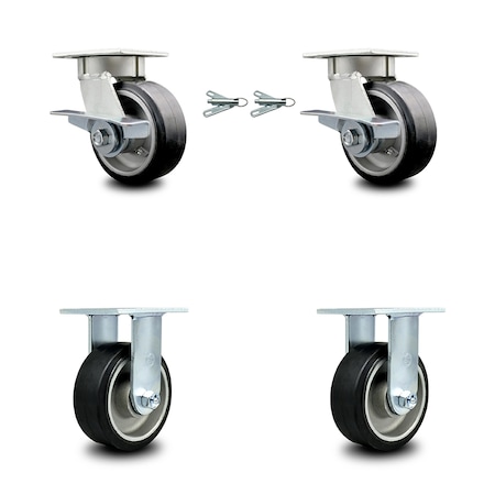 Service Caster 5 Inch Kingpinless Rubber on Aluminum Caster Brake & Swivel Lock 2 Rigid, 2PK SCC-KP30S520-RAR-SLB-BSL-2-R-2